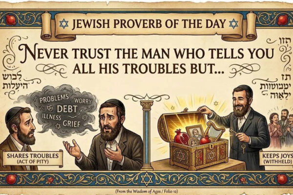 Jewish proverb of the day: “Never trust the man who tells you all his troubles but…” |