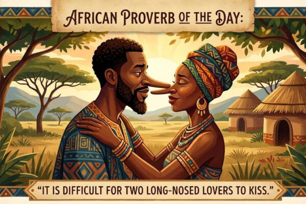 African proverb of the day: “It is difficult for two long-nosed lovers to kiss.” |