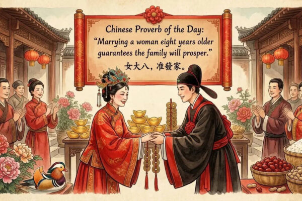 Chinese proverb of the day: “Marrying a woman eight years older guarantees…” |