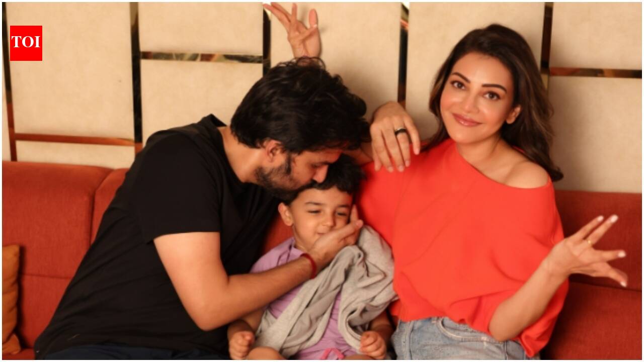 Kajal Aggarwal celebrates Father’s Day; Gautam Kitchlu kisses son Neil; Fans call them ‘Cute family’ | Tamil Movie News