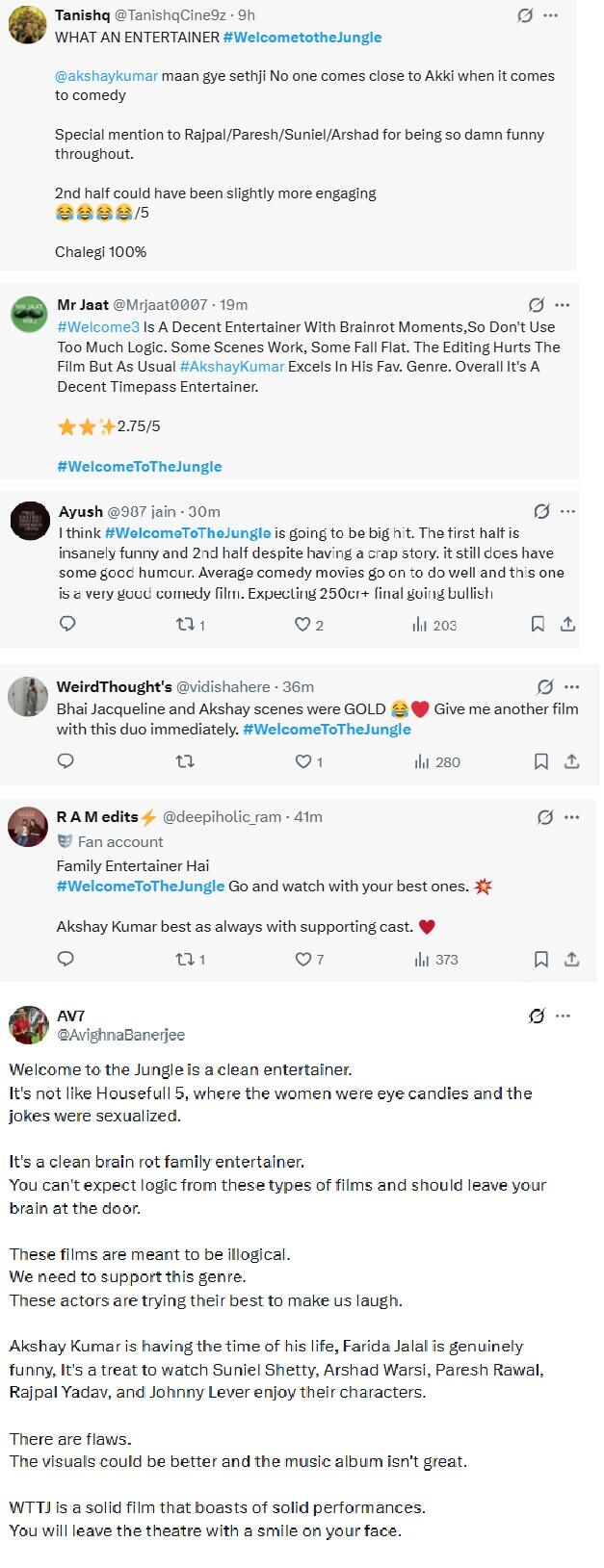 'Welcome to Jungle' Twitter review: Netizens hail Akshay Kumar, Suniel Shetty starrer; call it 'brain rot family entertainer' |