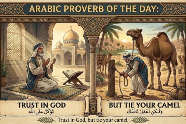 Arabic proverb of the day: "Trust in God, but tie your camel." - the old wisdom of balancing faith with effort |