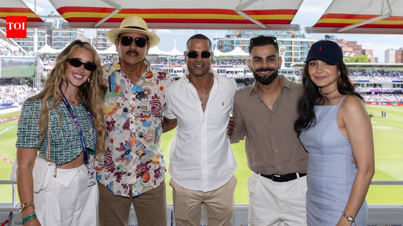 Virat Kohli, Anushka Sharma cheer for Team India at Women's T20 World Cup clash; pose with Ravi Shastri and Shikhar Dhawan at Lord's | Hindi Movie News