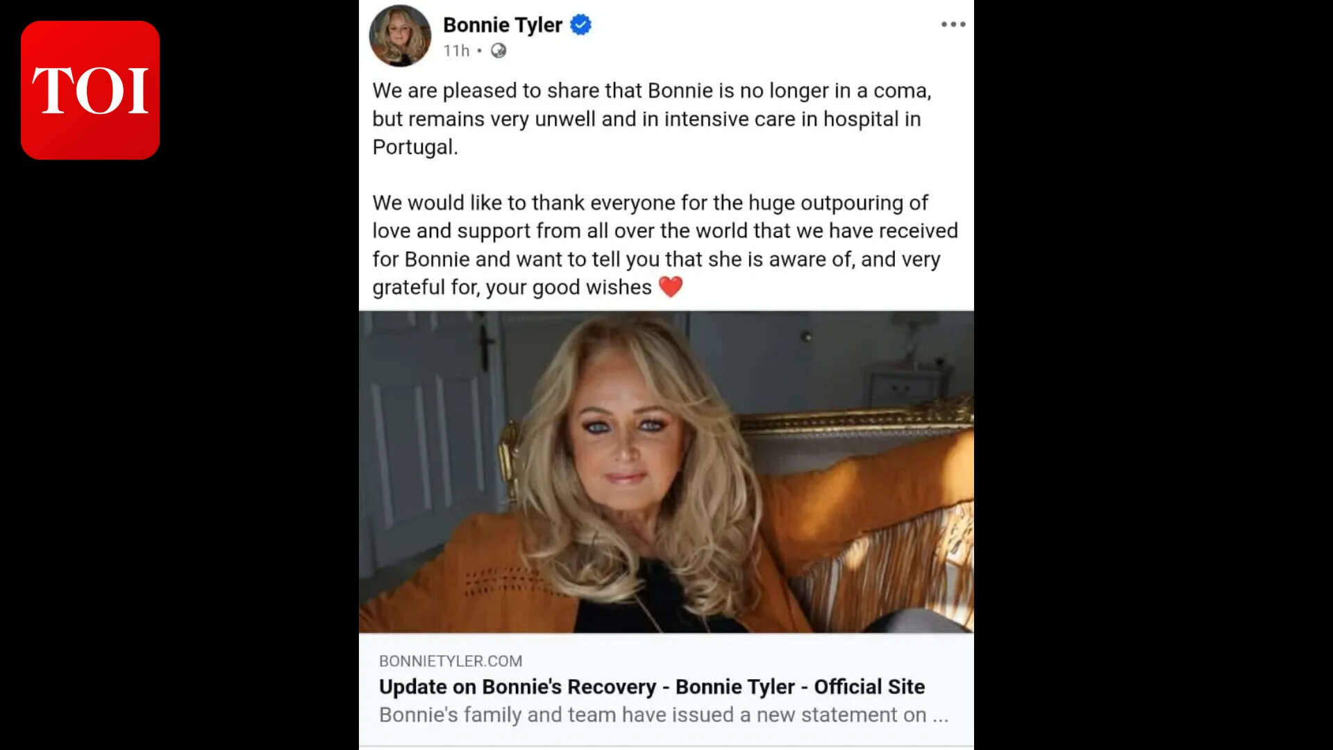 Bonnie Tyler Health Update: Bonnie Tyler out of coma: Singer still ‘remains very unwell and in intensive care '; upcoming tour cancelled following health update |