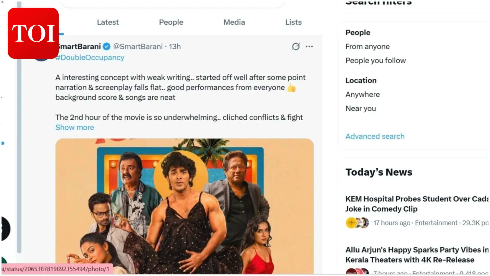 'Double Occupancy' Twitter review: Netizens react to Santhosh-Reshma Venkatesh film; Viewers praise fresh idea | Tamil Movie News