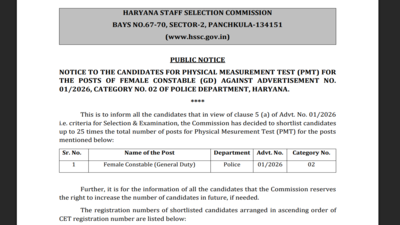 HSSC female Constable PMT schedule out at hssc.gov.in: Direct link to download here