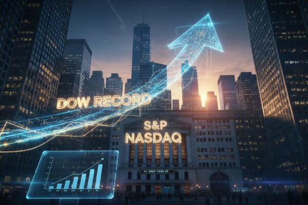 US futures tick higher after Dow hits record; S&P, Nasdaq poised for strong half-year
