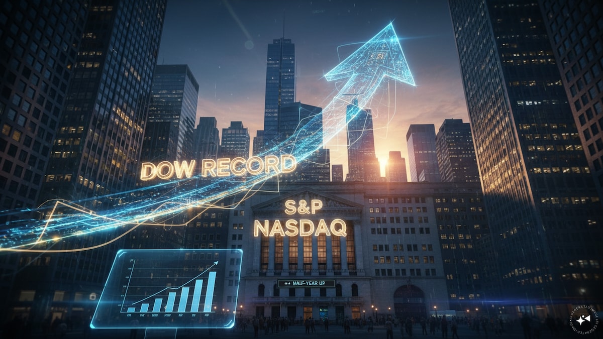 US futures tick higher after Dow hits record; S&P, Nasdaq poised for strong half-year