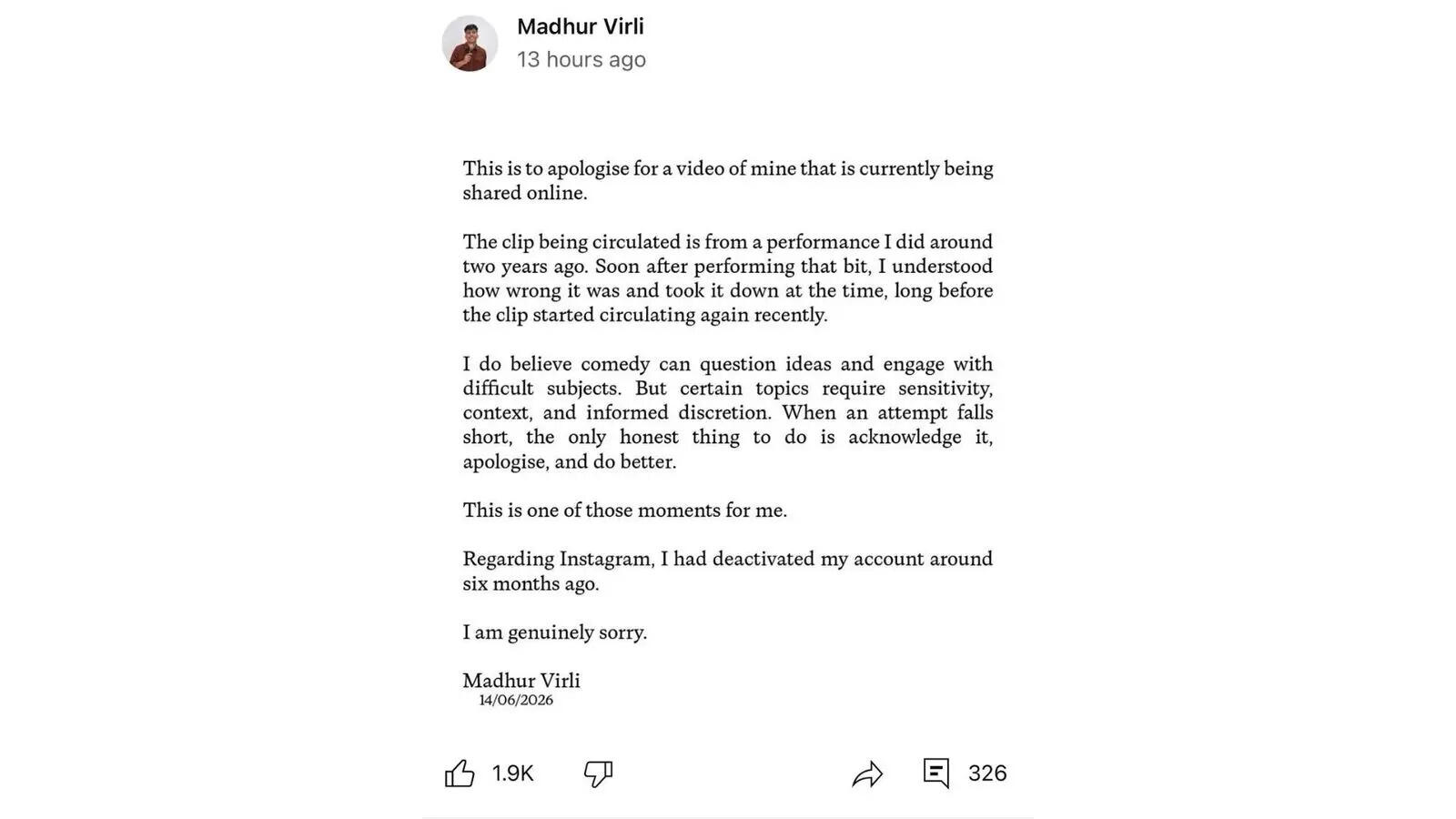 Madhur Virli: Comedian Madhur Virli apologizes after old clip with ‘Cuddle nahi karoge kya iske baad?’ remarks sparks debate