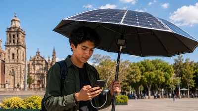 Mexico student designs solar umbrella that turns sunlight into mobile phone power on the go |