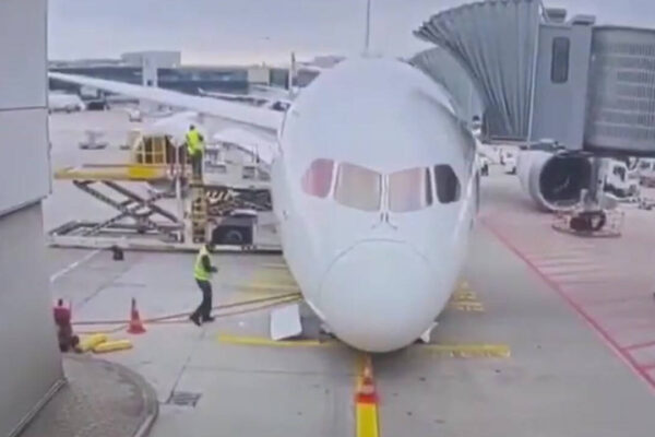 Several Lufthansa staff injured after plane's nose gear collapses at Germany's Frankfurt airport - video