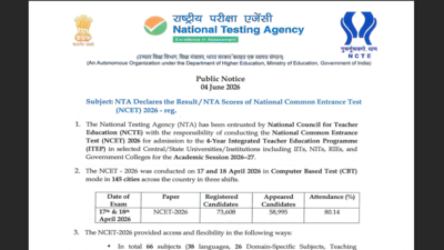 NCET 2026 results announced at exams.nta.nic.in: Direct link to download scorecards