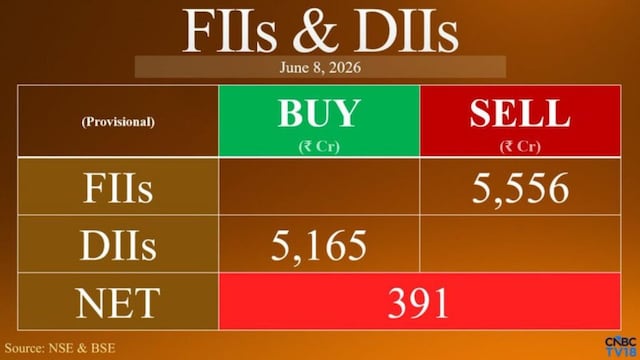 FIIs sell ₹5,556 crore worth of equities on June 8; DII buying cushions impact