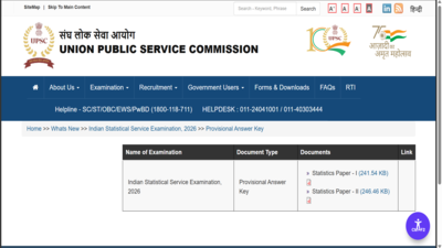UPSC ISS answer key 2026 released at upsc.gov.in: Direct link to download here