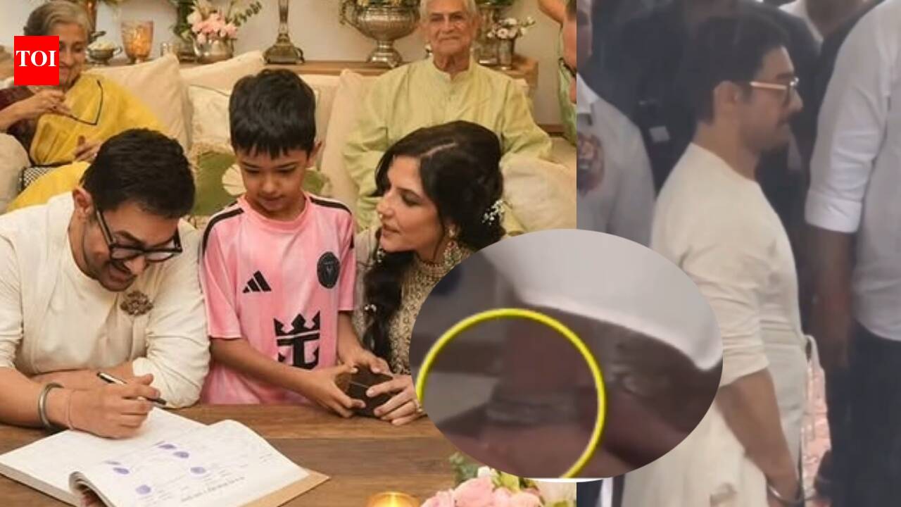 Aamir Khan's chunky silver anklet teamed with dhoti steals the show as he gets married to Gauri Spratt, the couple twinned in ivory - WATCH VIDEO | Hindi Movie News