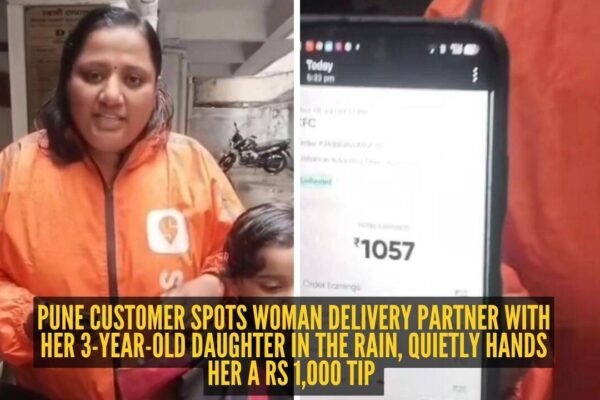 Pune customer spots woman delivery partner with her 3-year-old daughter in the rain, quietly hands her a Rs 1,000 tip