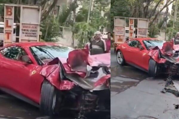 Speeding Ferrari worth Rs 3.5 crore crashes into apartment gate in Hyderabad’s Jubilee Hills | Hyderabad News