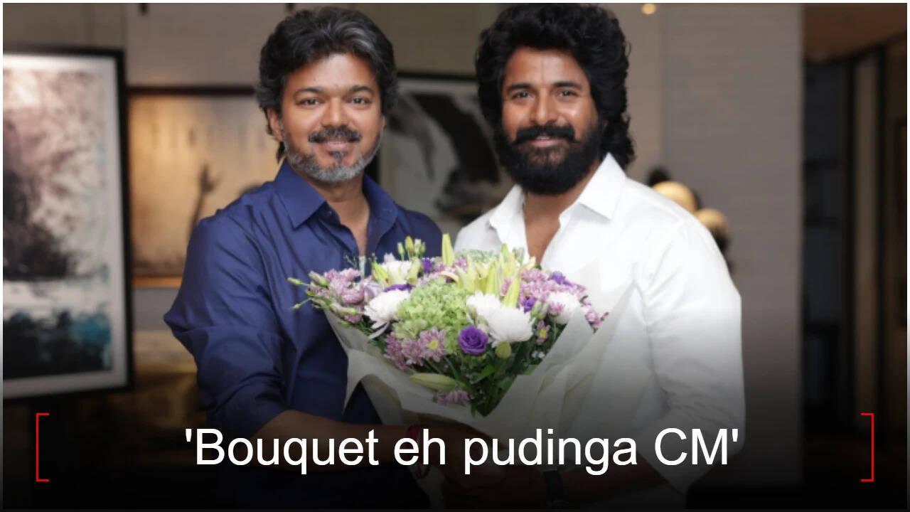 Sivakarthikeyan meets 'Jana Nayagan' star Vijay; fans flood comments with 'GOAT' reference; 'Bouquet eh pudinga CM' |