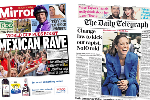 'World cup pubs boost' and 'Kate holds court'