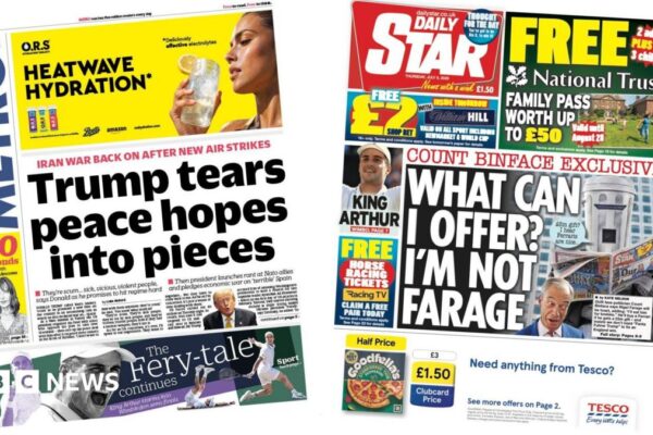 Newspaper headlines: 'Iran war back on' and 'Count Binface exclusive'