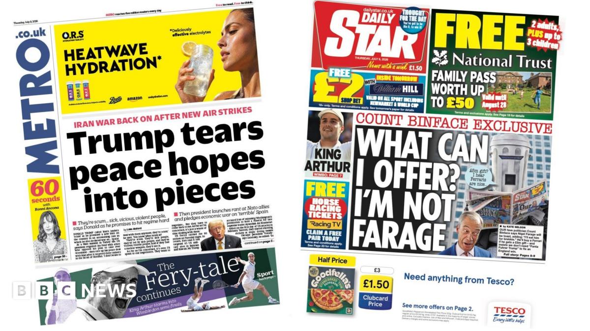 Newspaper headlines: 'Iran war back on' and 'Count Binface exclusive'