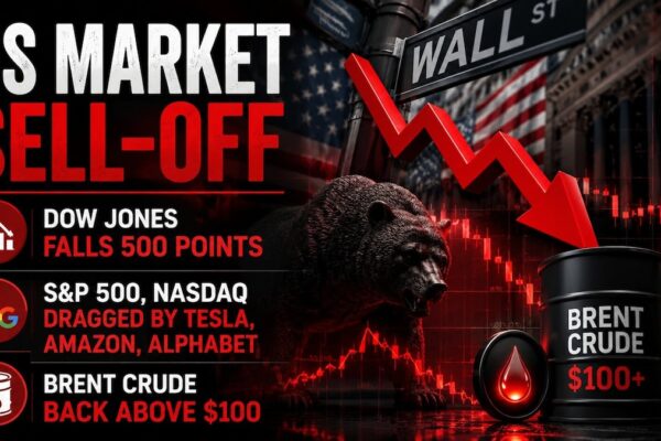 US Market Sell-Off: Dow Jones falls 500 points after crude rally; Alphabet, Tesla drag Nasdaq