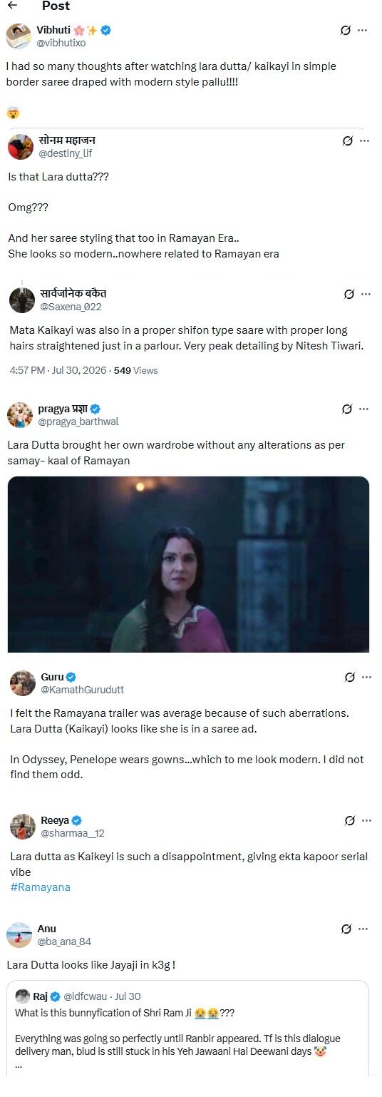 Lara Dutta's Kaikeyi look in 'Ramayana' trailer sparks debate: 'Is this Treta yuga or 2026?' | Hindi Movie News