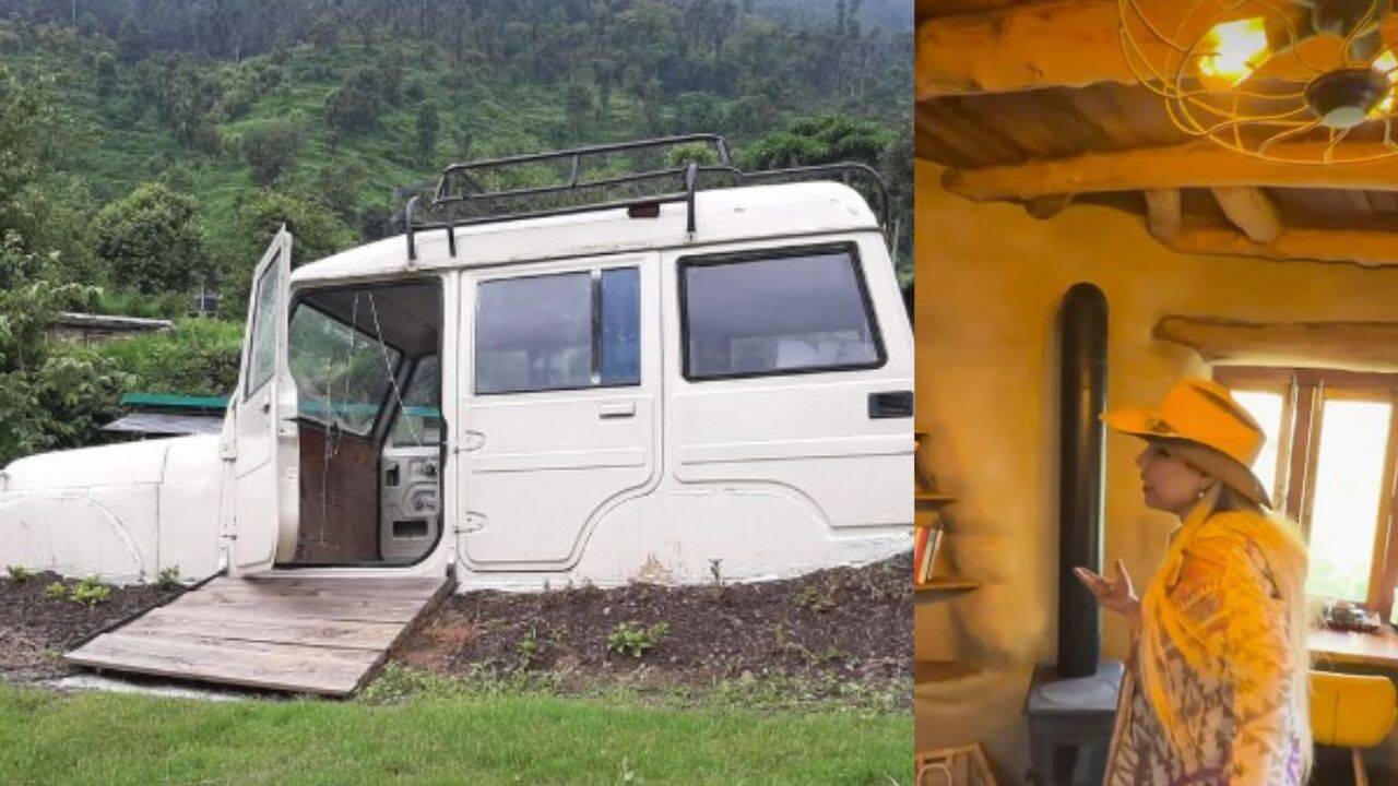 Gaadi Ghar: Inside 'Gaadi Ghar': This unique Uttarakhand earth home has an abandoned SUV entrance, a ‘living’ grass roof and zero cement