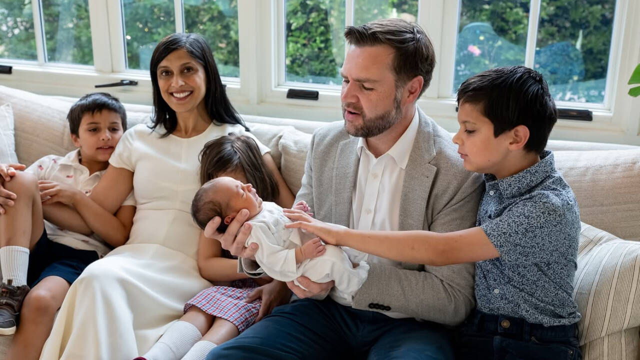 JD and Usha Vance share first family portrait with baby Alec Neel as they welcome their fourth child |