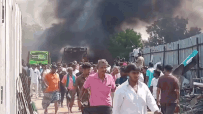 Watch: Thick plumes of smoke fill the sky as major fire guts three buses in Tamil Nadu's Karur | India News