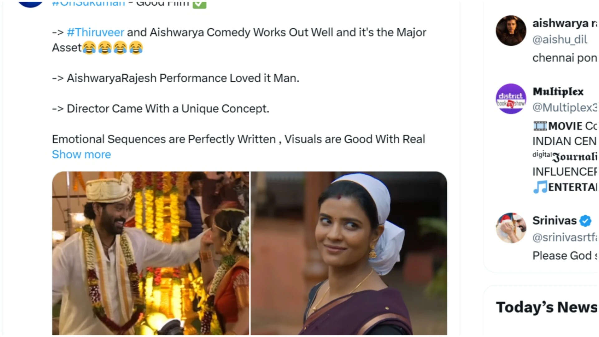 'Oh..! Sukumari' Twitter review: Thiruveer and Aishwarya Rajesh win praise; viewers call it 'An entertaining and engaging one' | Telugu Movie News
