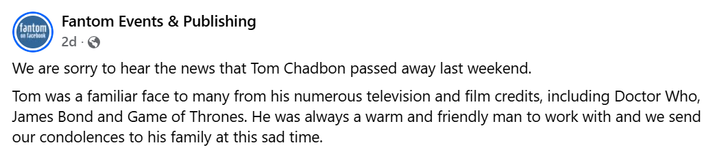 'Doctor Who' and 'Game of Thrones' star Tom Chadbon passes away at 80 |