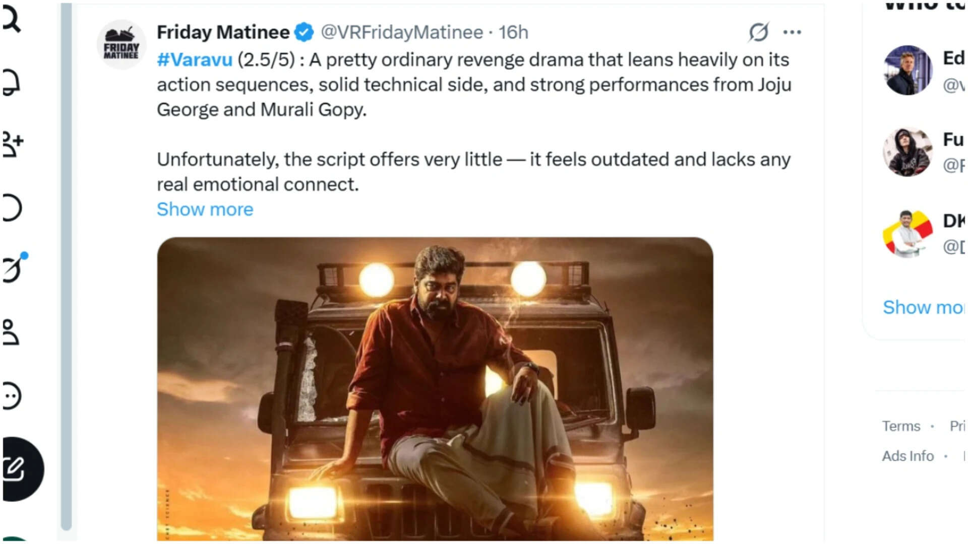 'Varavu' Twitter review: Joju George's film opens to mixed response; many call revenge drama outdated | Malayalam Movie News