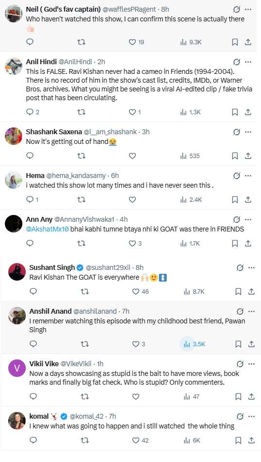 Ravi Kishan joins 'Friends'? AI-generated video shows actor advising Joey on 'money' and 'fame'; netizens react, 'GOAT is everywhere' |