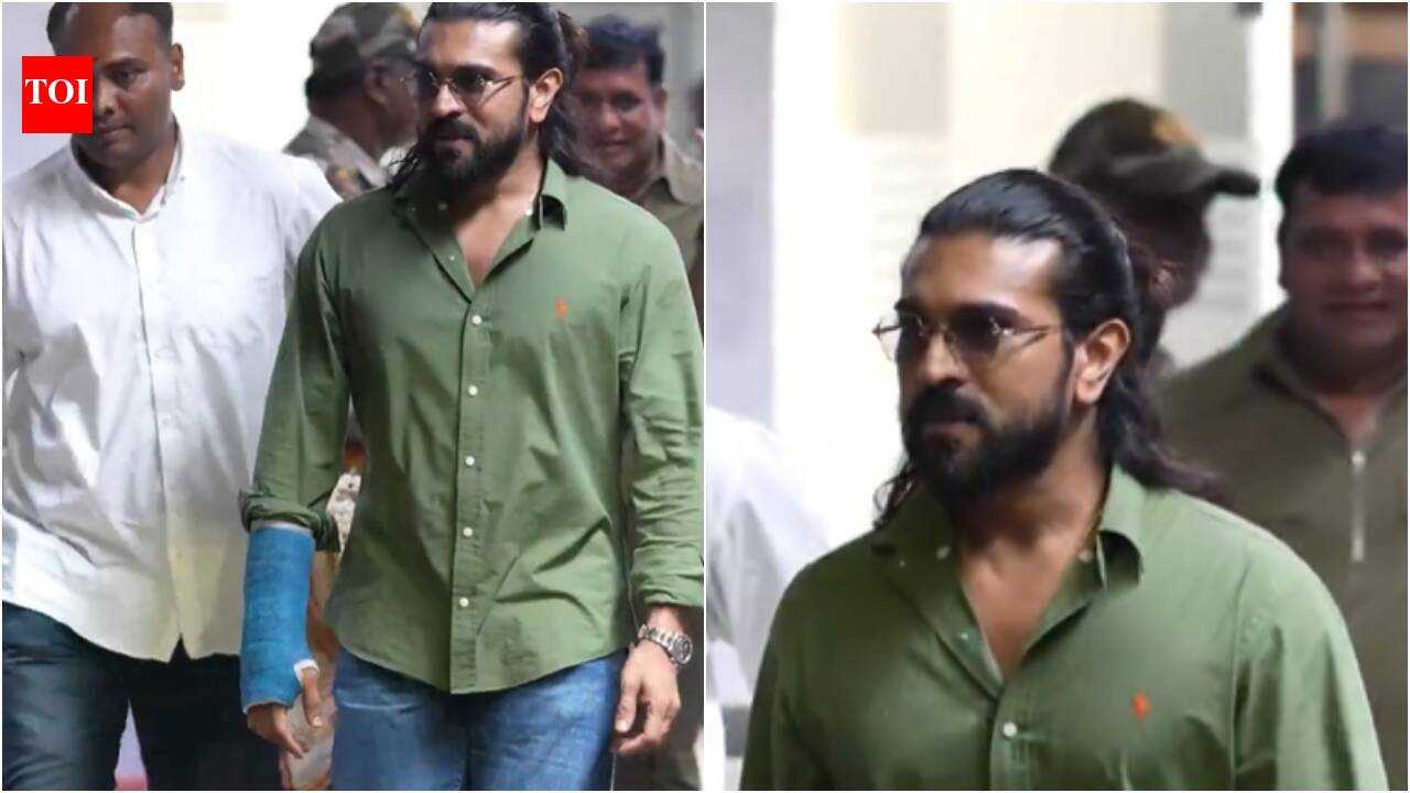 Ram Charan arrives in Hyderabad after Chiranjeevi's birthday celebrations; actor's bandaged hand grabs attention | Telugu Movie News