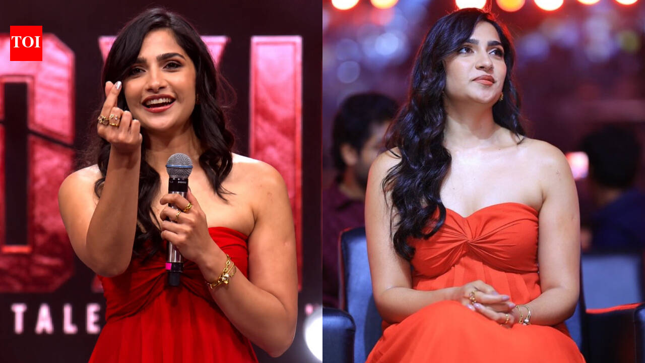 'Toxic' actress Rukmini Vasanth brings sunshine to Chennai in orange strapless maxi dress