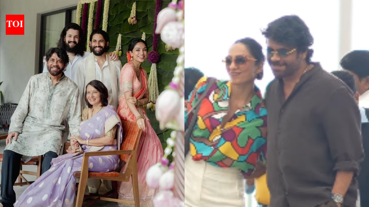 Sobhita Dhulipala shares sweet moment with in-laws Nagarjuna and Amala at Hyderabad airport ahead of ‘King100’ actor’s birthday celebrations | Telugu Movie News