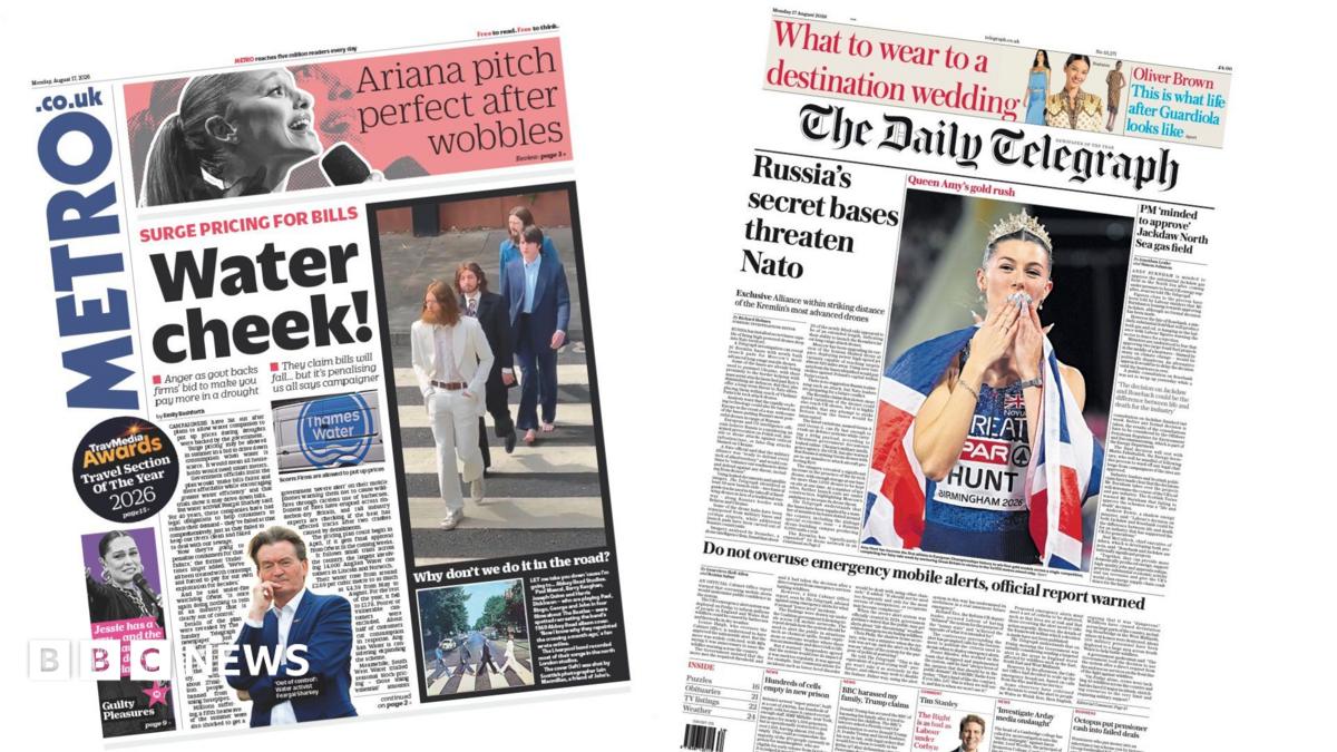 The Papers: 'Water cheek' and 'Queen Amy's gold rush'