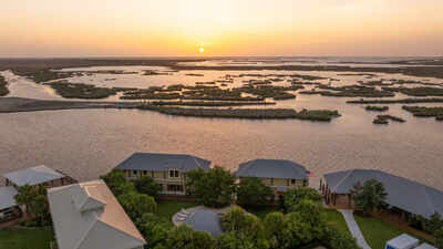 A Louisiana businessman built a house on floating barges so it could be towed into open water for duck season; the 22-person property is now asking $5.5 million |