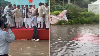 Aap Mocks Bjp: ‘Swimming pool at Talkatora Stadium’: AAP mocks BJP over waterlogging at Nitin Nabin event | India News