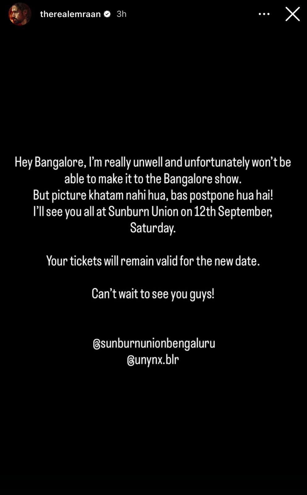 Awarapan 2: Emraan Hashmi announces postponement of Bengaluru gig to September 12 amid reports of being diagnosed with swine flu after ‘Awarapan 2’ success: 'Picture khatam nahi hua, bas postpone hua hai' | Hindi Movie News