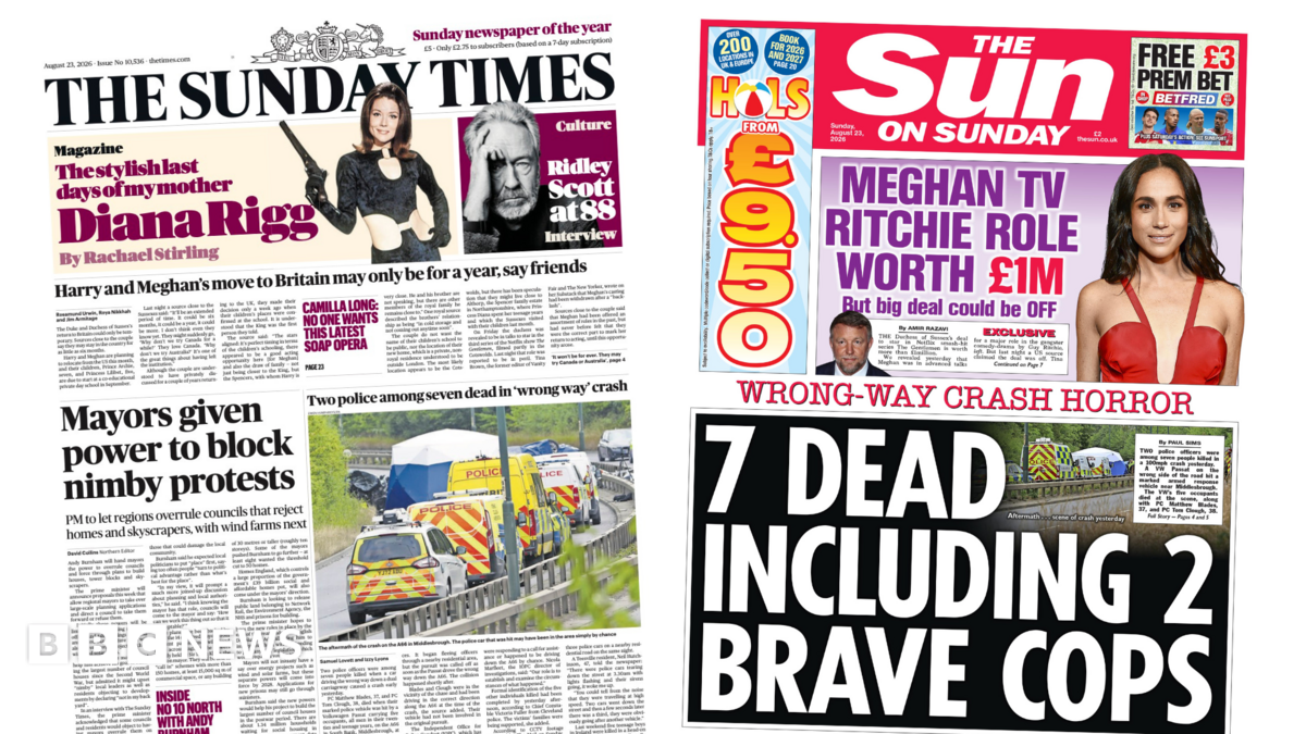 Newspaper headlines: 'Power to block nimby protests' and Meghan 'deal could be off'