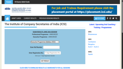 ICSI CS Executive June result 2026 declared; Vidhi Suthar secures rank 1: Direct link to download here