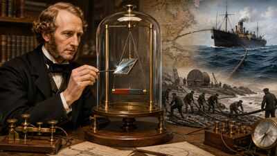 In 1854, William Thomson used a tiny mirror on a suspended magnet to help solve the problem of sending telegraph signals across the Atlantic
