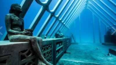 In 2019, a 165-tonne underwater art structure was submerged beneath the Great Barrier Reef; today, coral and marine creatures are slowly transforming the structure﻿ |
