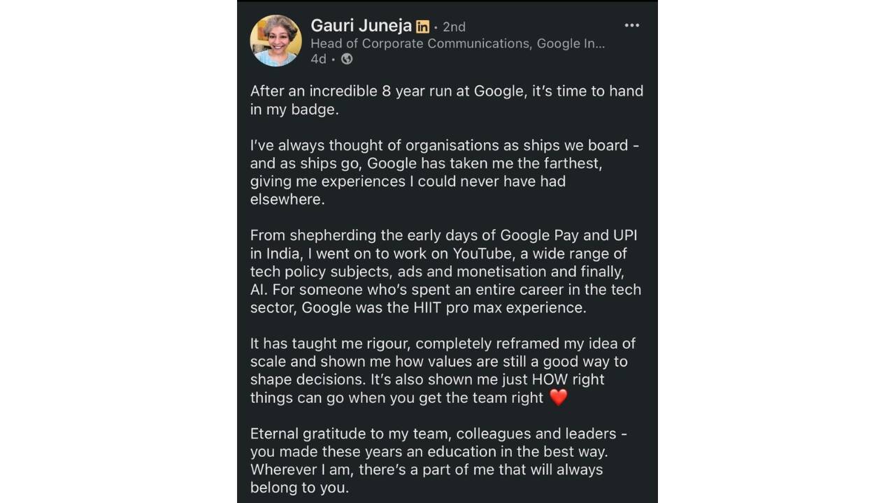 Google executive’s farewell message after 8 years goes viral, one line about the company stands out