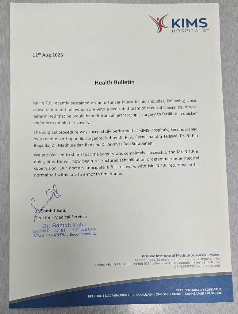 ‘Dragon’ star Jr NTR undergoes shoulder successful surgery at KIMS; Hospitals releases official statement and recovery details