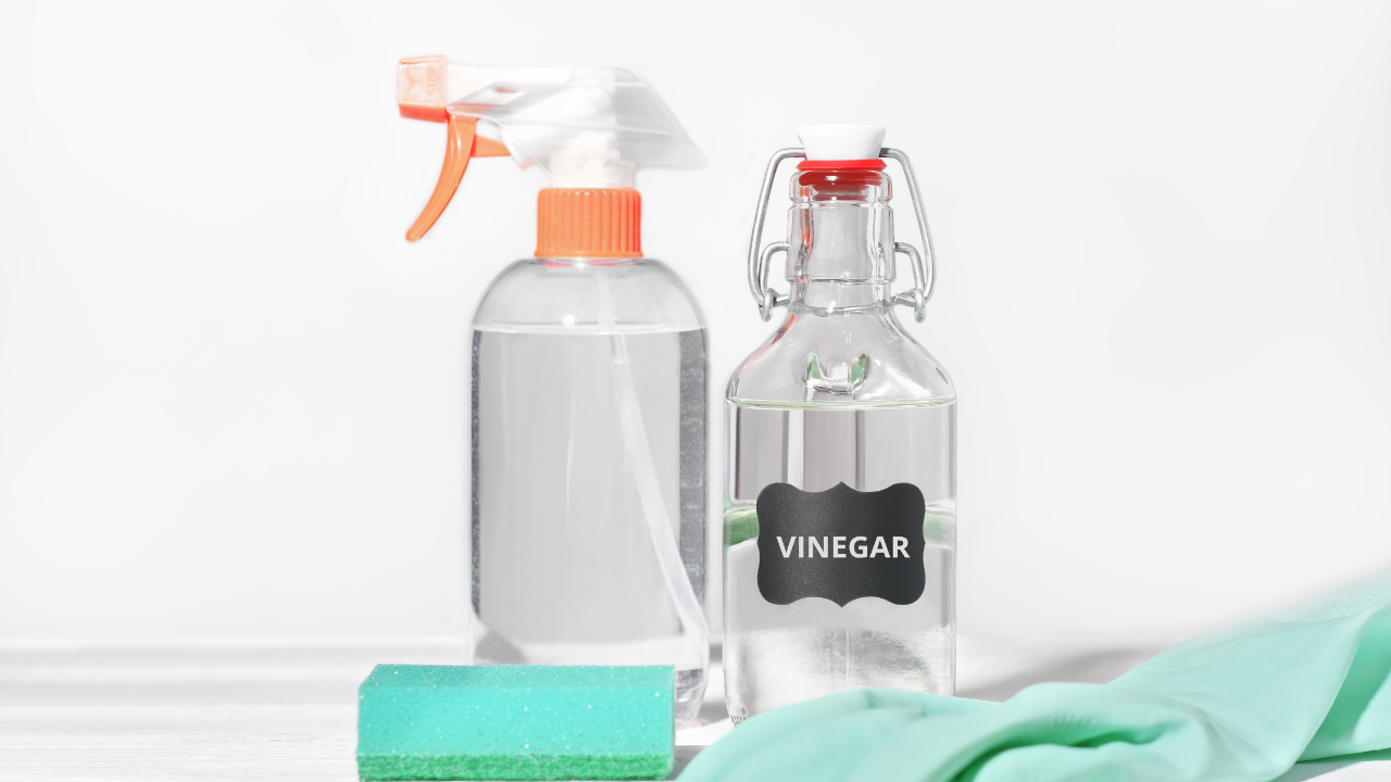 Vinegar Cleaning Solution: Mixing vinegar and detergent into a solution: Easy kitchen hack to keep your space free of greasy stains