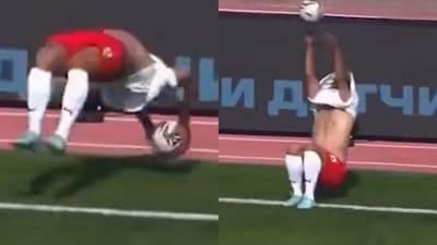 Football's wildest throw-in? Defender somersaults over ball before launching spectacular assist from the touchline