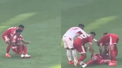 Jamal Musiala sparks major scare after collapsing on pitch just minutes after scoring in Bayern's win over Leipzig